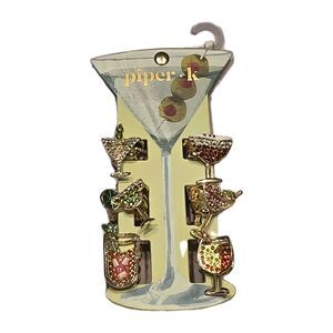 Piper K Rhinestone Cocktail & Martini Mini Hair Clips Set of 6 Goldtone NEW